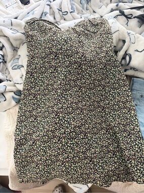 Strapless Floral Mini Dress in Black with Pink & Cream Flowers